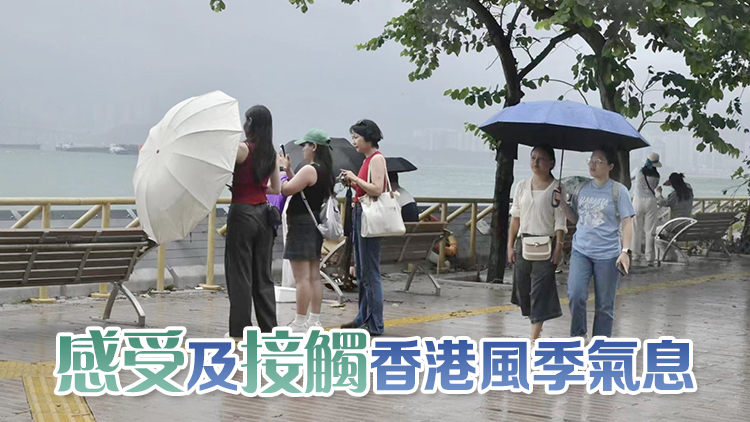 內地客堅尼地城新海旁觀浪 拍照留念感受颱風吹襲